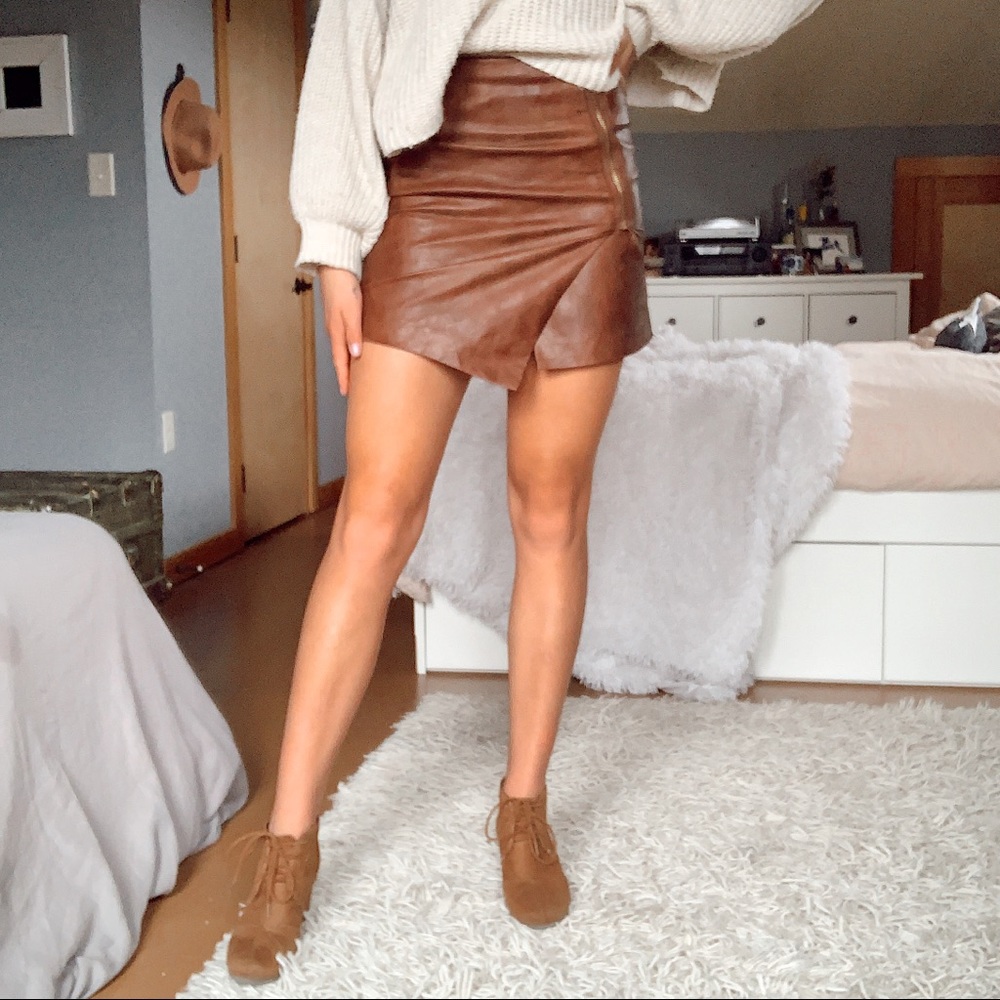 H&M Brown Faux Leather Wrap Skirt